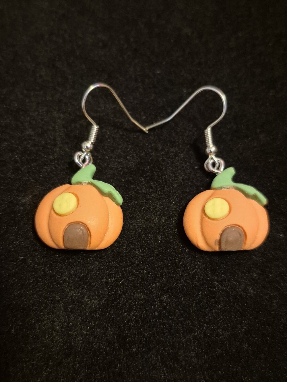 Handcrafted Pumpkin House Dangle Earrings - Orange Green Yellow
